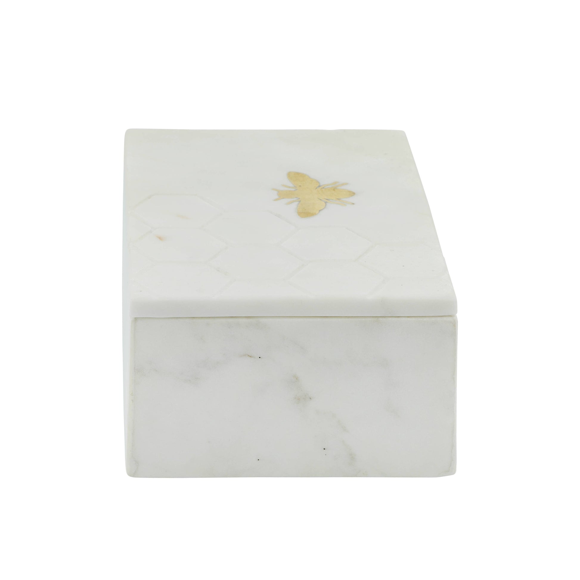 Giorgia marble storage box with gold bee side view