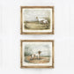 Two hunting dogs art prints with gold frames hanging on the wall