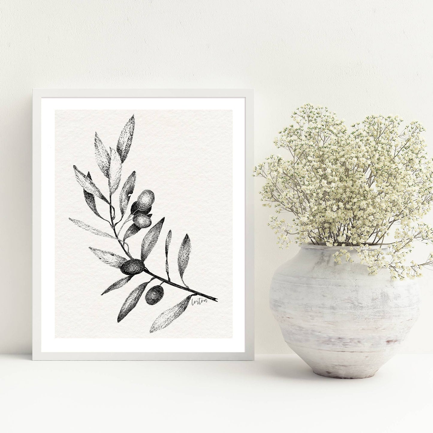 Olive Tree Branch Illustration Fine Art Print, 8 x 10