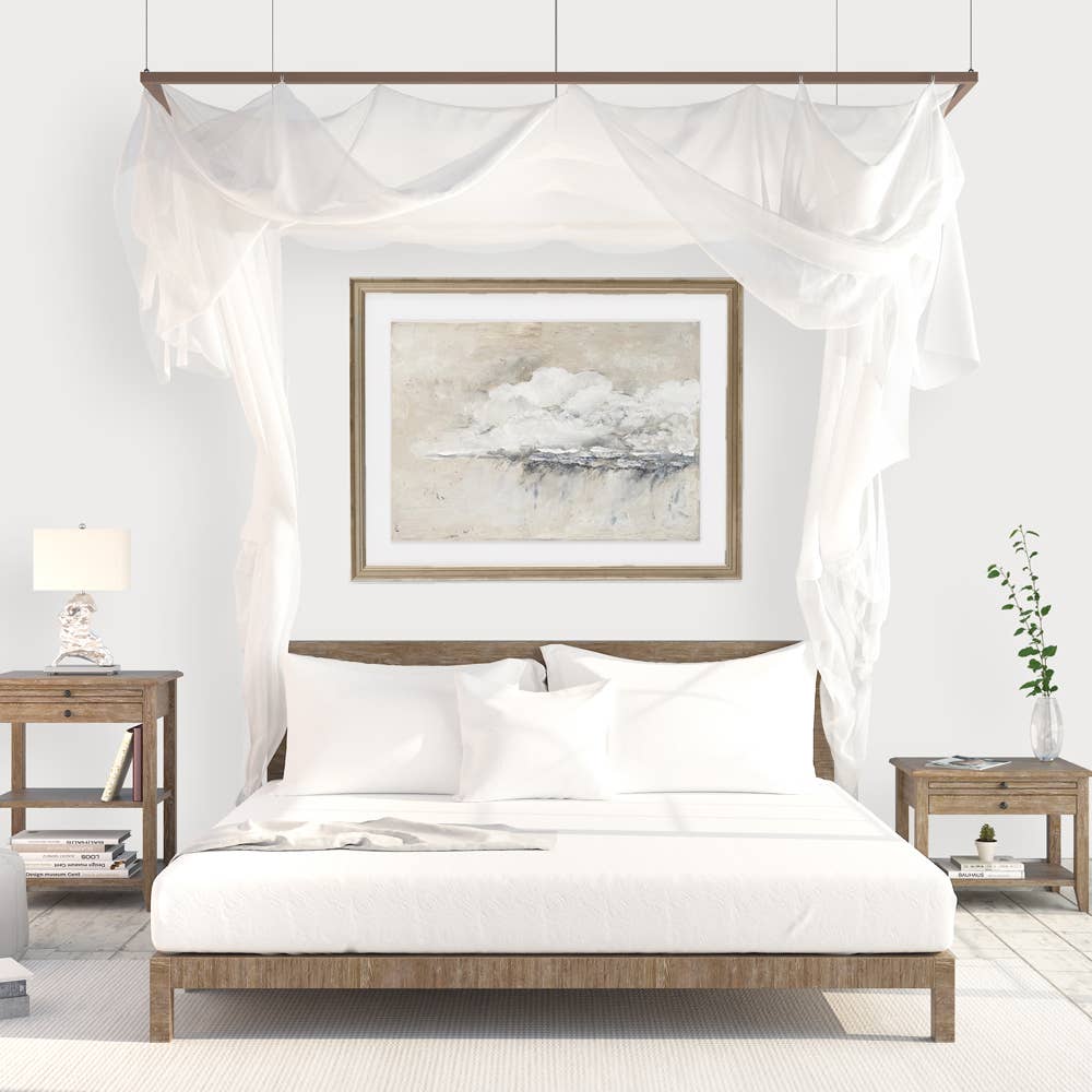 11 x 14 Abstract Clouds neutral art print hanging over bed in bedroom| Wall Art | Hugo George Home Decor