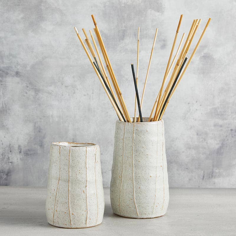 Pavla striped white vase, set of 2 on gray colored background | Hugo George Home