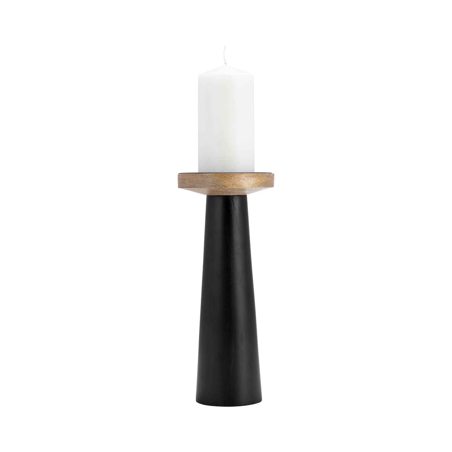 Henrik Black/Natural Wood Pillar Candleholder