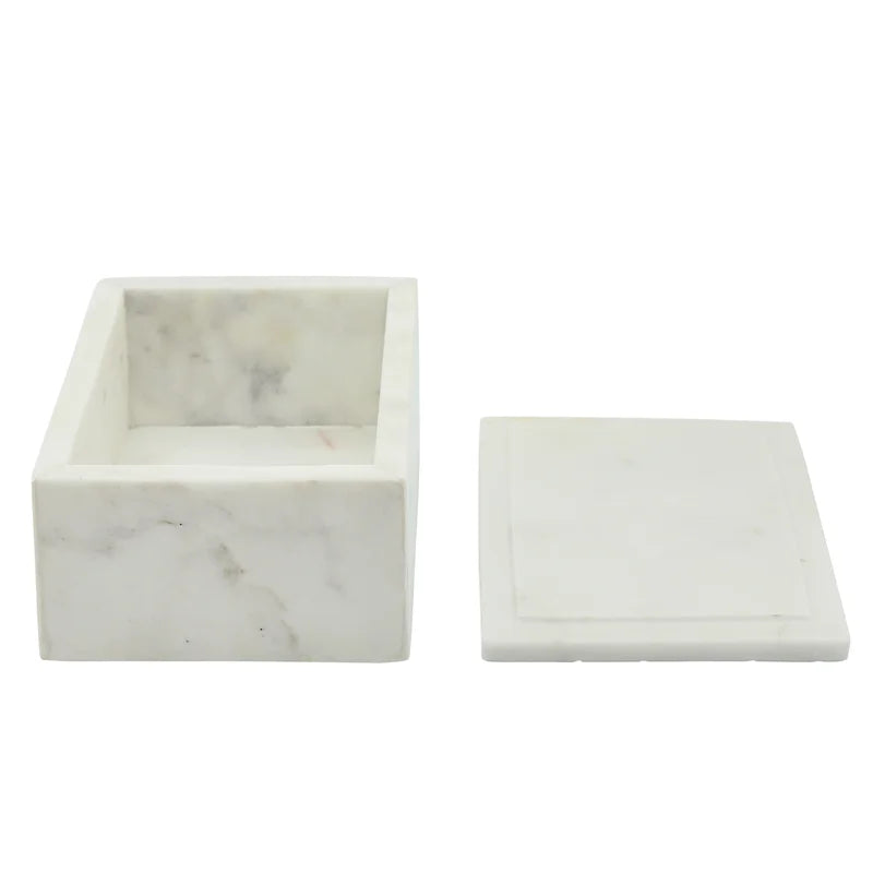 Giorgia white marble storage box with the lid off