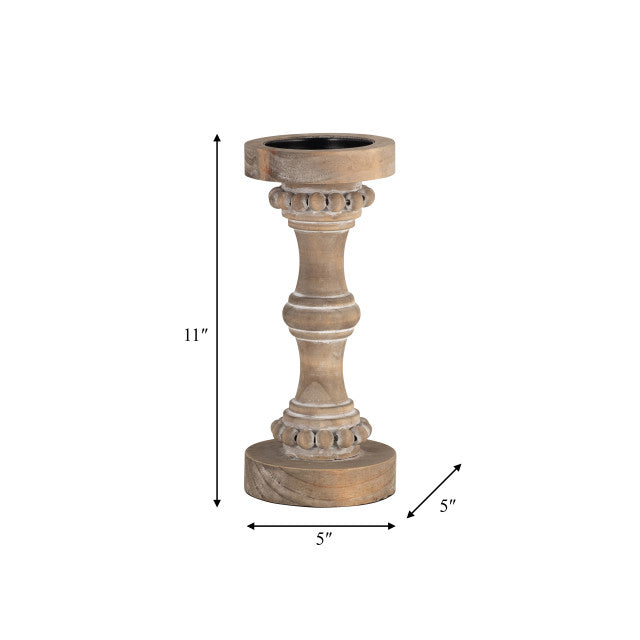 Olina beaded band distressed wood candleholder, dimensions | Hugo George Home