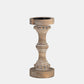 Olina beaded band distressed wood candleholder, front | Hugo George Home