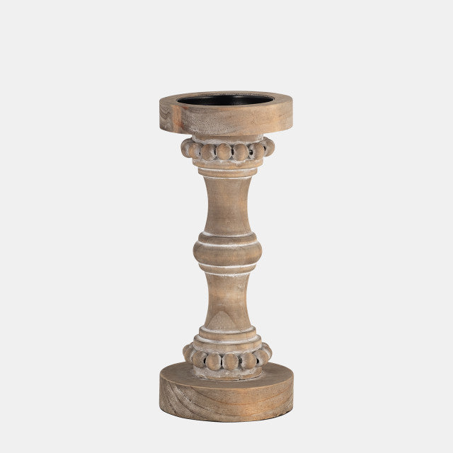 Olina beaded band distressed wood candleholder, front | Hugo George Home