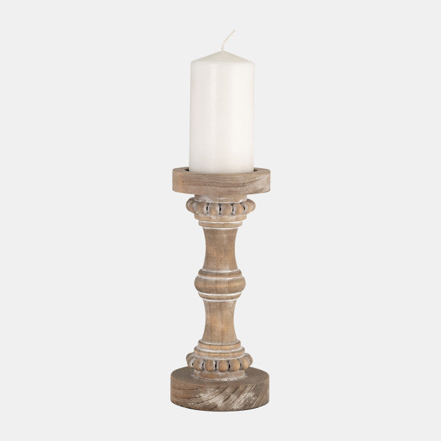 Olina beaded band distressed wood candleholder with pillar candle| Hugo George Home