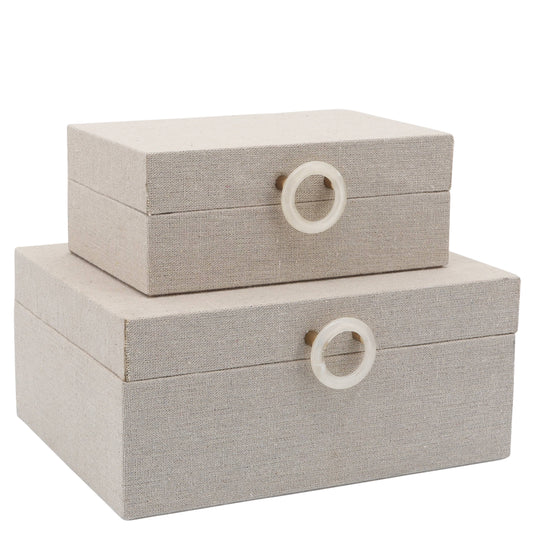 Edina Natural Fabric Decorative Box, Set of 2