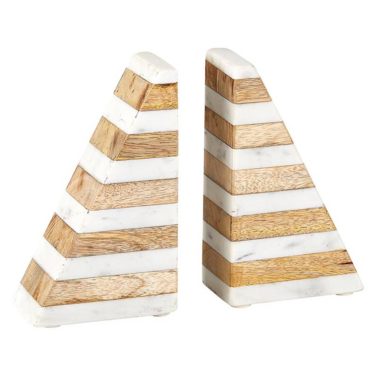 Product photo of the Hagne marble and wood bookends on a white background