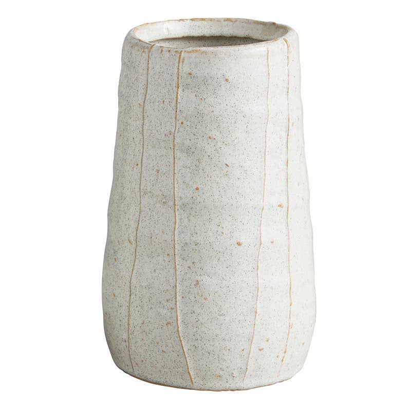 Pavla tall striped white ceramic vase on white background | Hugo George Home