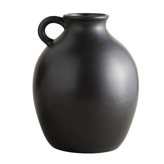 Orban black ceramic vase with handle on white background | Hugo George Home