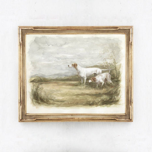 Hunting dogs art print with impressionistic background 