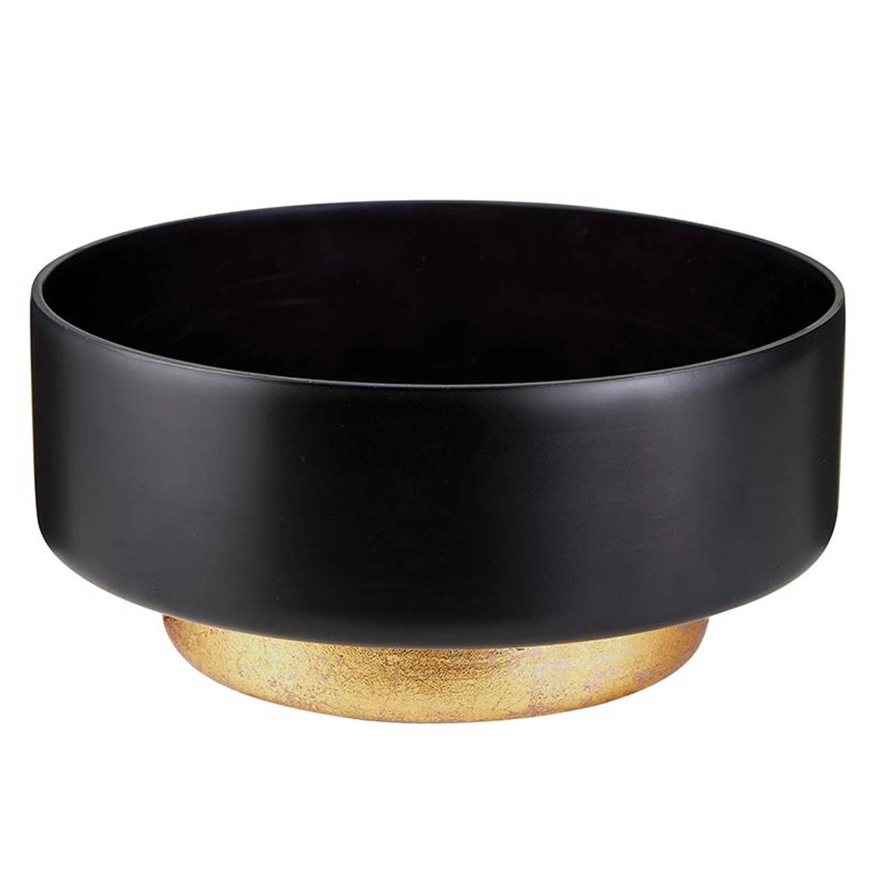 Piero Glass Pedestal bowl, black with gold base, on white background | Hugo George Home Decor and Accessories