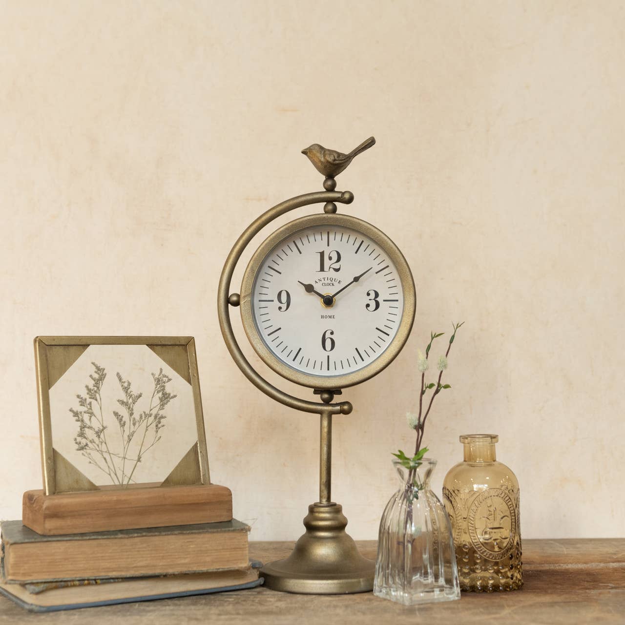 Fia Antiqued Bronze Tabletop Clock