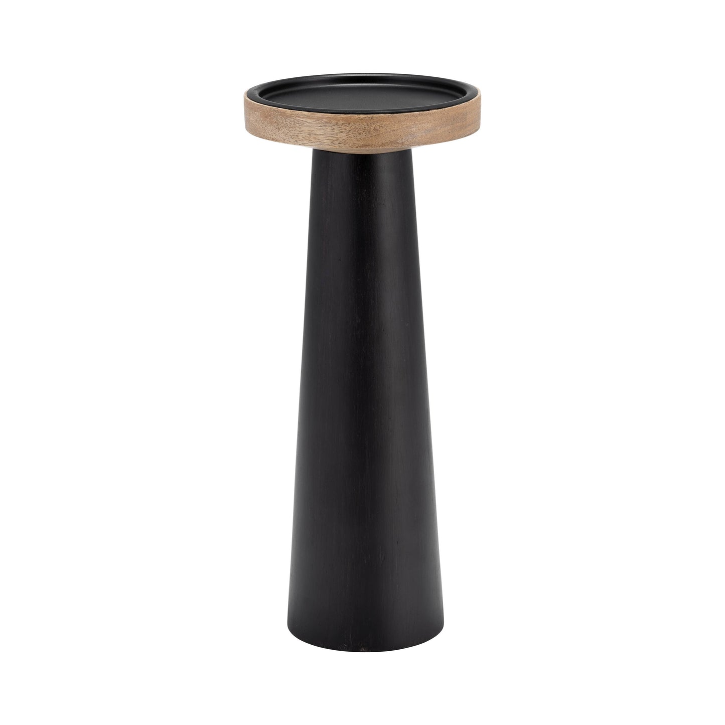 Henrik Black/Natural Wood Pillar Candleholder